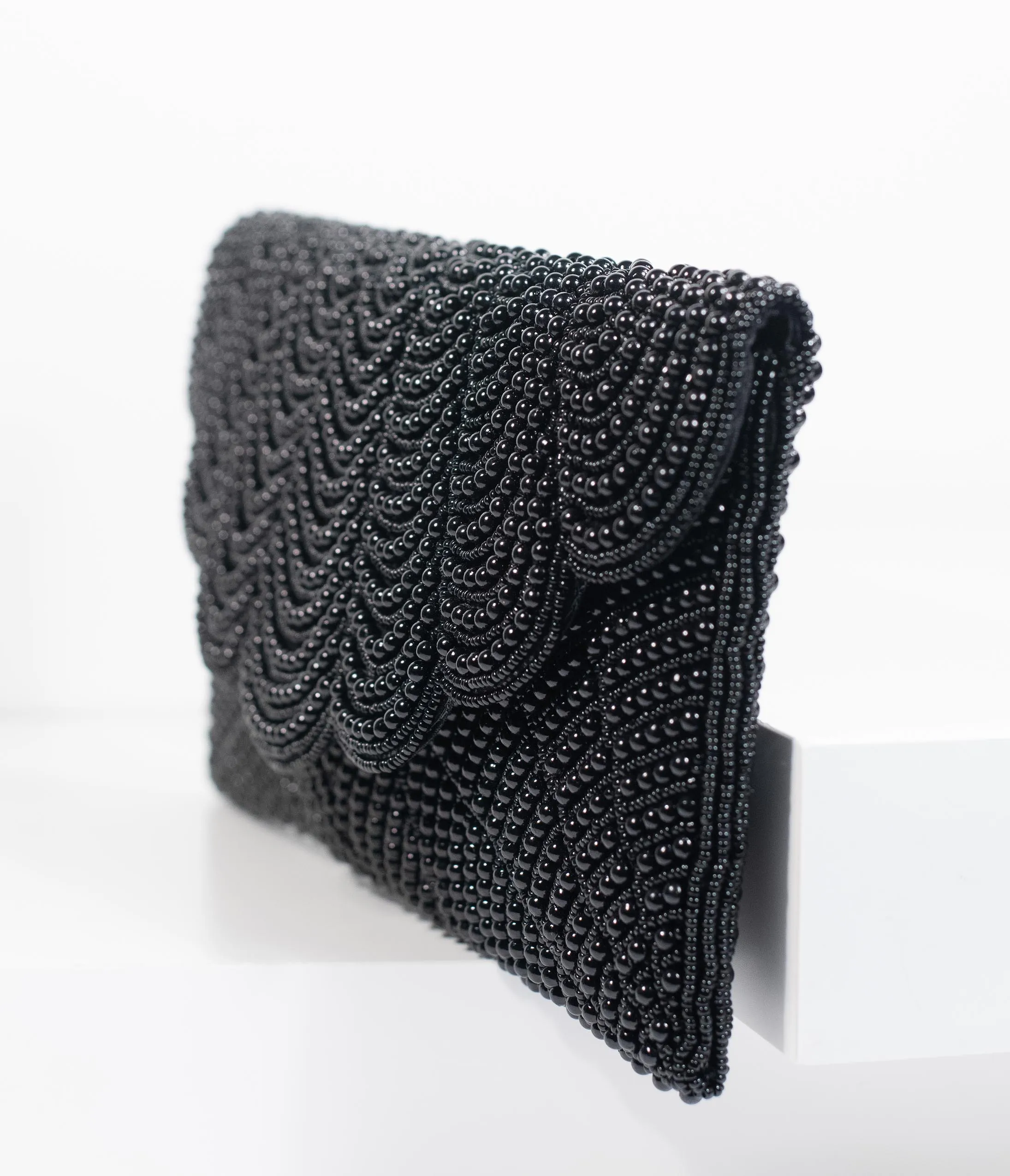 1920s Style Black Beaded Envelope Clutch