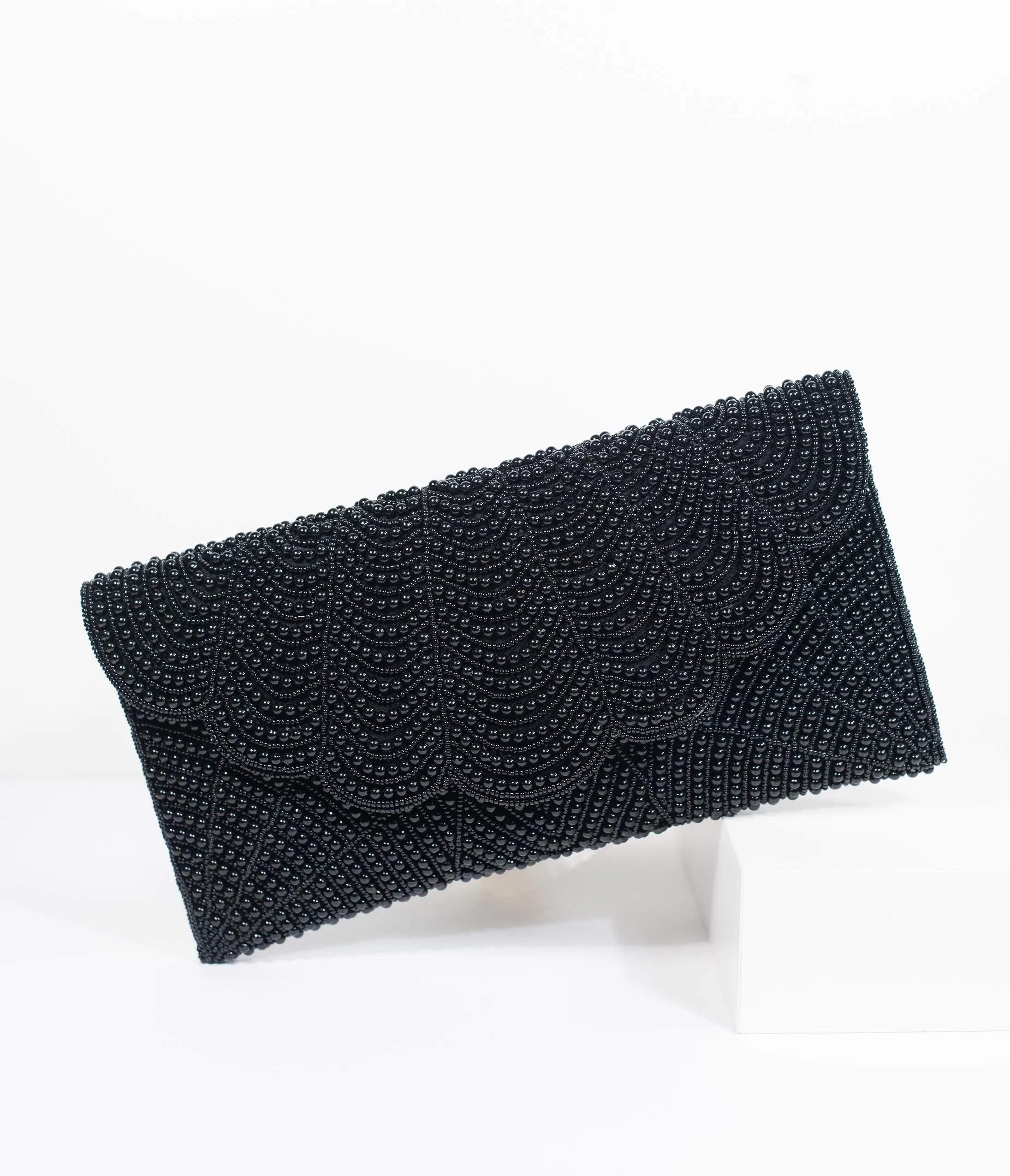 1920s Style Black Beaded Envelope Clutch