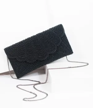 1920s Style Black Beaded Envelope Clutch