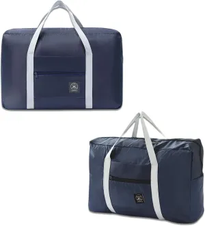 2 Pack Foldable Travel Duffel Bag with Trolley Sleeve, Lightweight Collapsible Luggage Bags for Traveling, Folding Over Night Bag, Carry on Weekender Bags for Women Men Clearance (Navy Blue)
