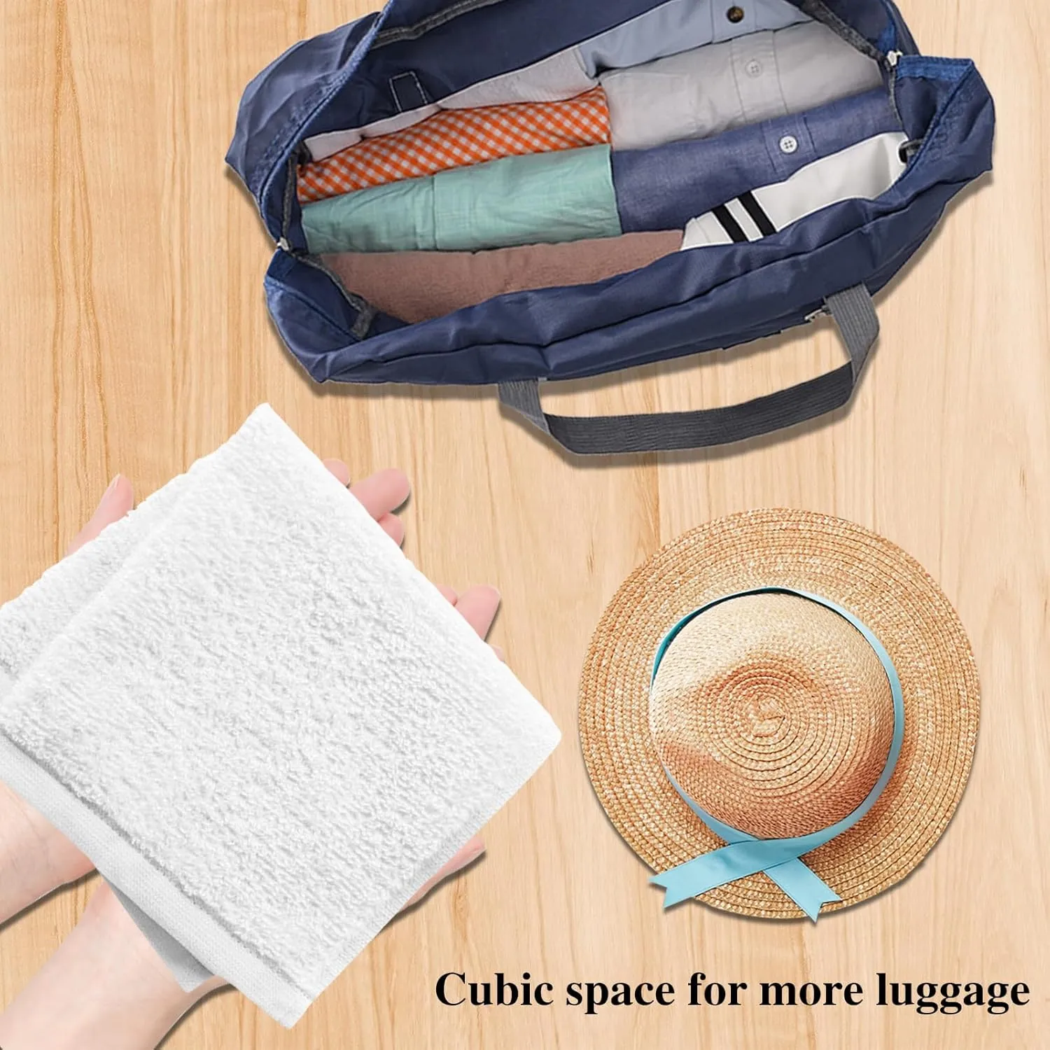 2 Pack Foldable Travel Duffel Bag with Trolley Sleeve, Lightweight Collapsible Luggage Bags for Traveling, Folding Over Night Bag, Carry on Weekender Bags for Women Men Clearance (Navy Blue)