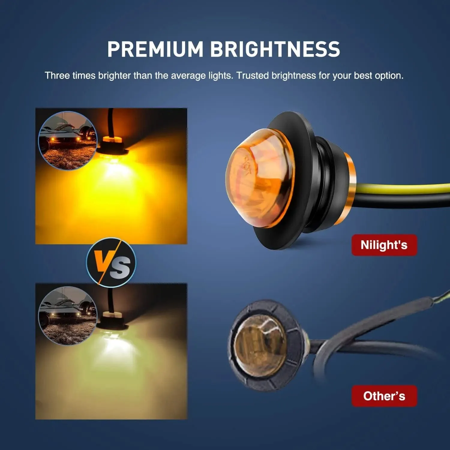 3/4 inch Amber Round LED Marker Lights (50 Pcs)