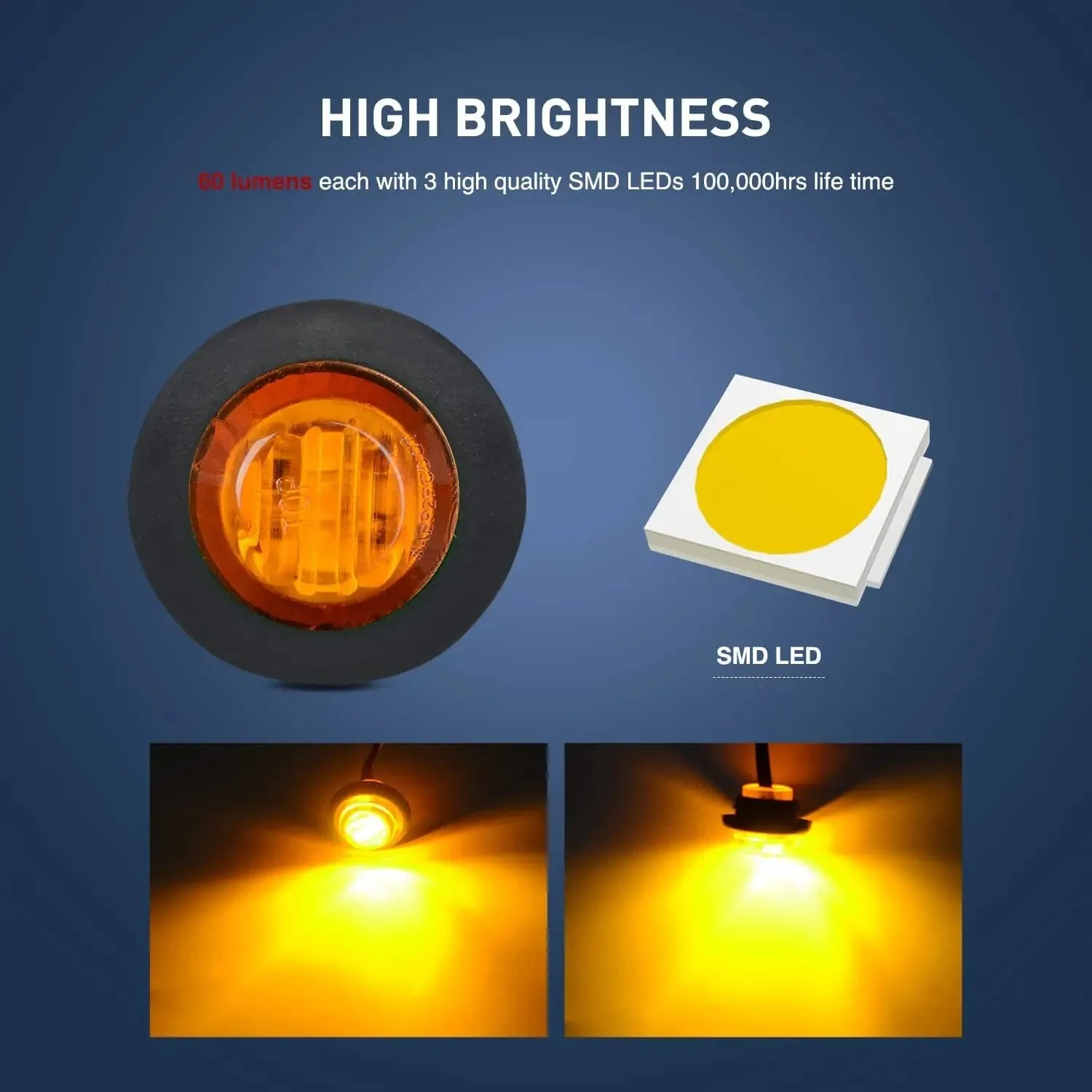3/4 inch Amber Round LED Marker Lights (50 Pcs)