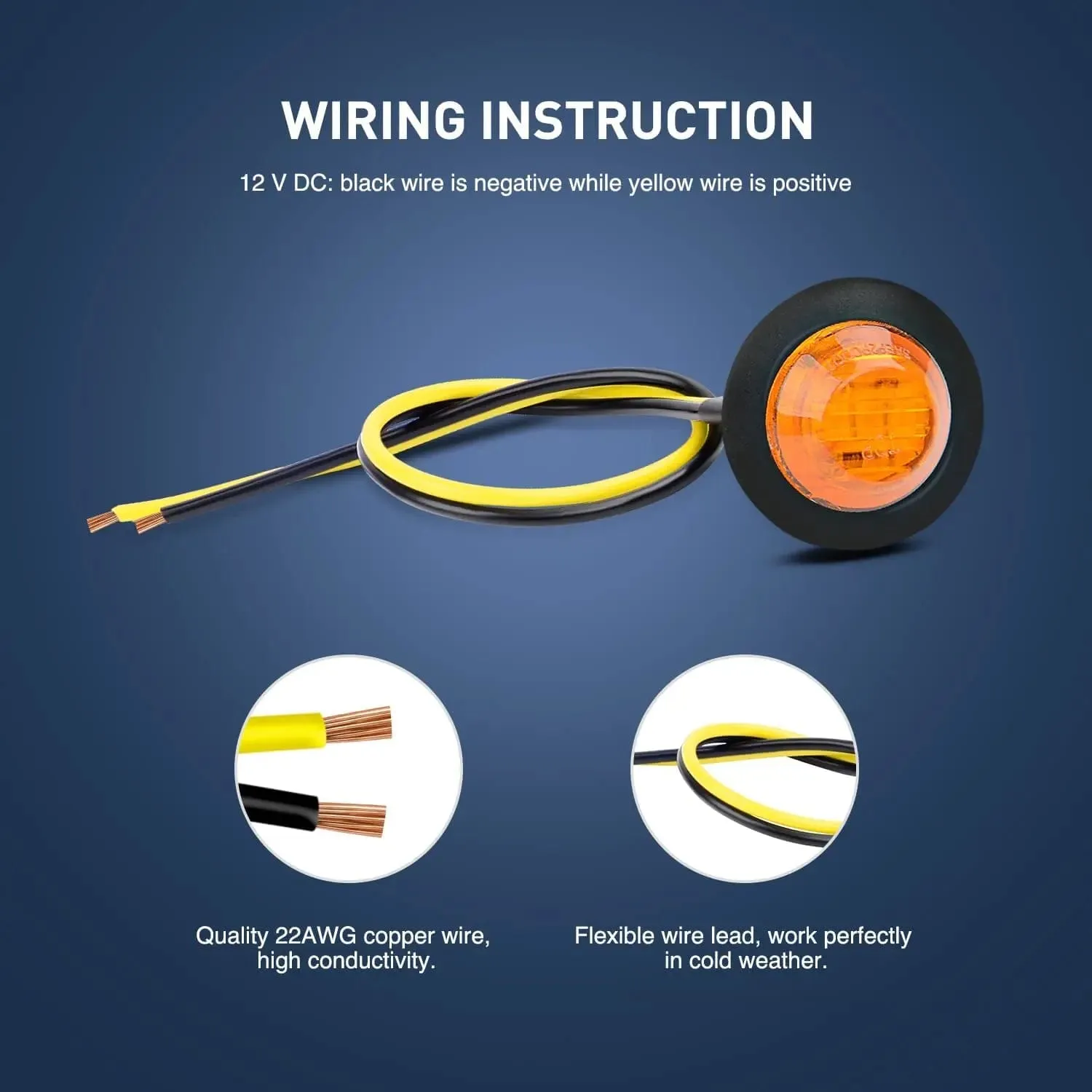 3/4 inch Amber Round LED Marker Lights (50 Pcs)
