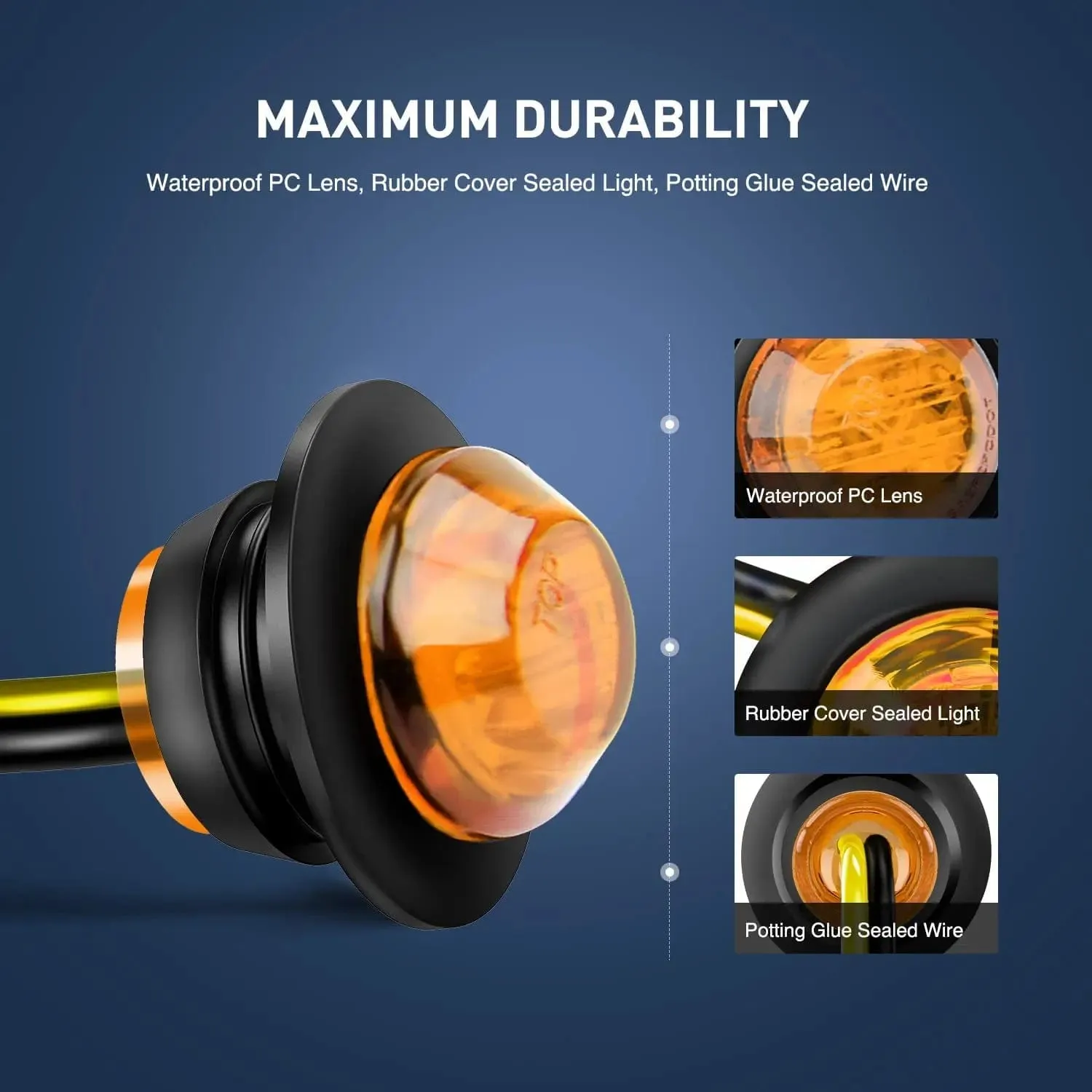 3/4 inch Amber Round LED Marker Lights (50 Pcs)