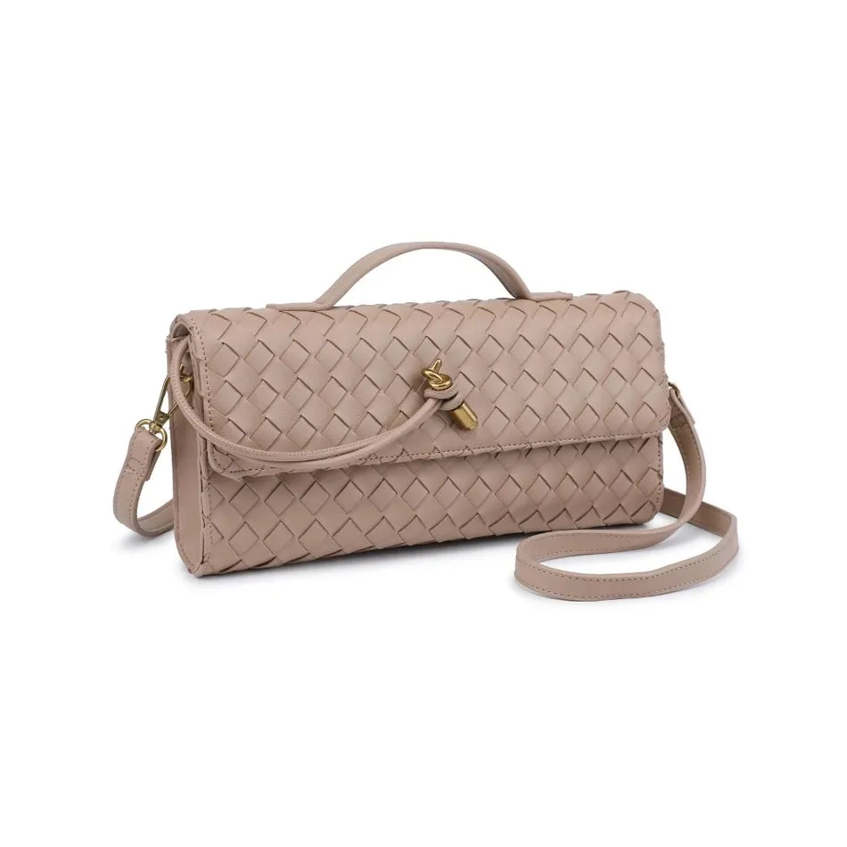 Ada Top Handle Woven East West Clutch Crossbody Nude