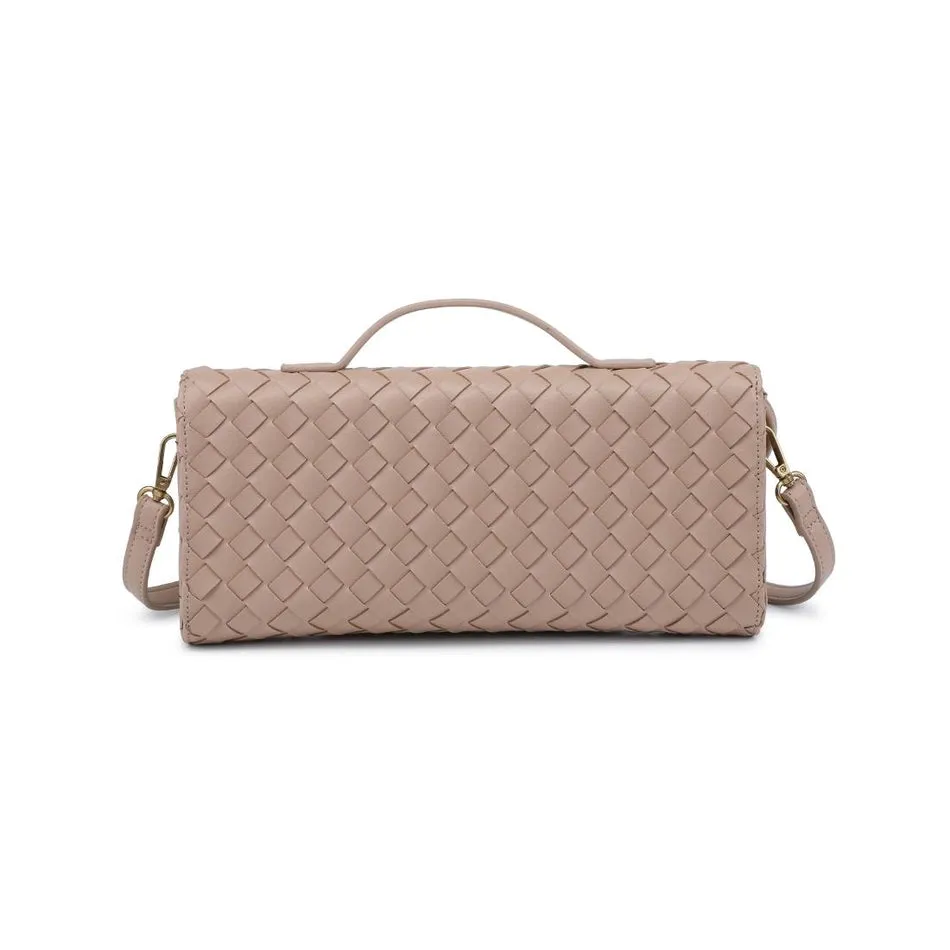 Ada Top Handle Woven East West Clutch Crossbody Nude
