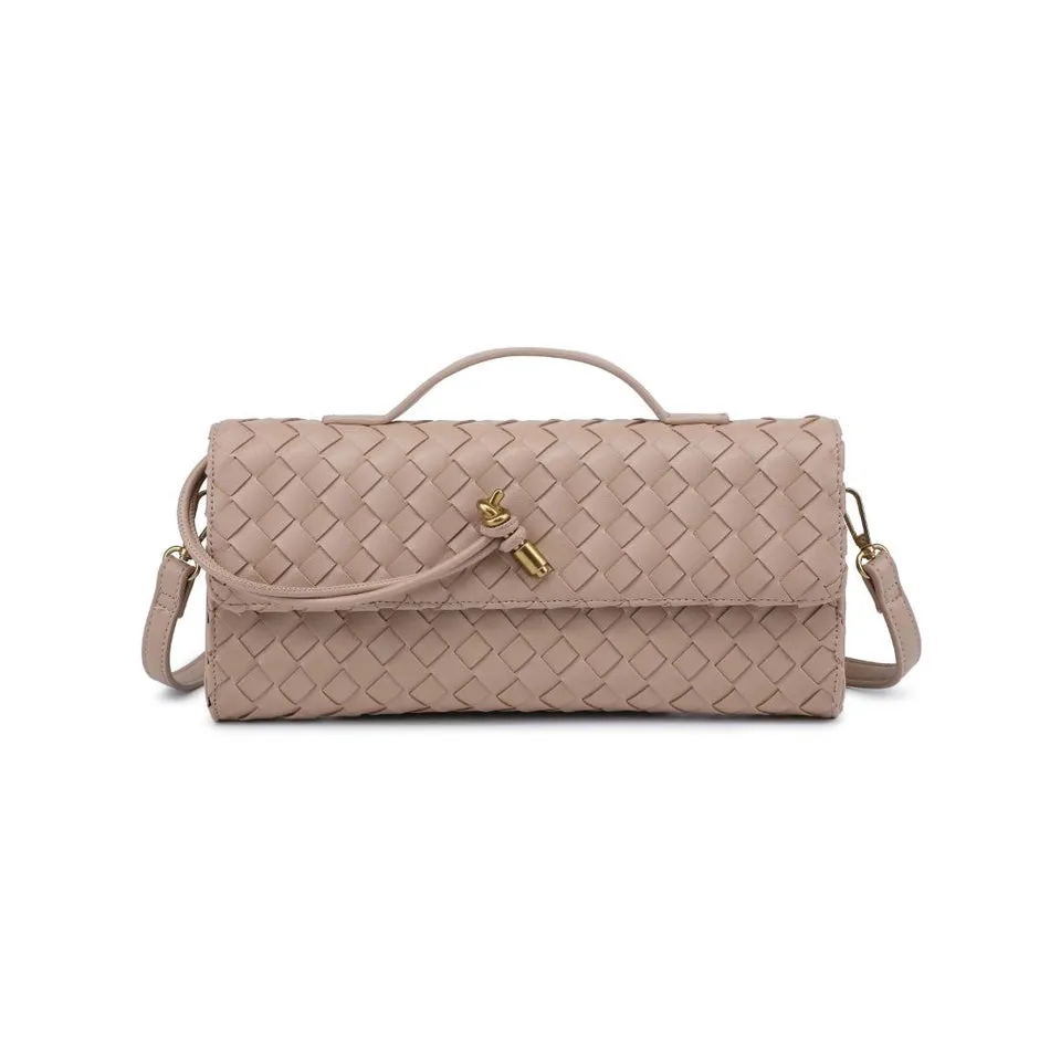 Ada Top Handle Woven East West Clutch Crossbody Nude