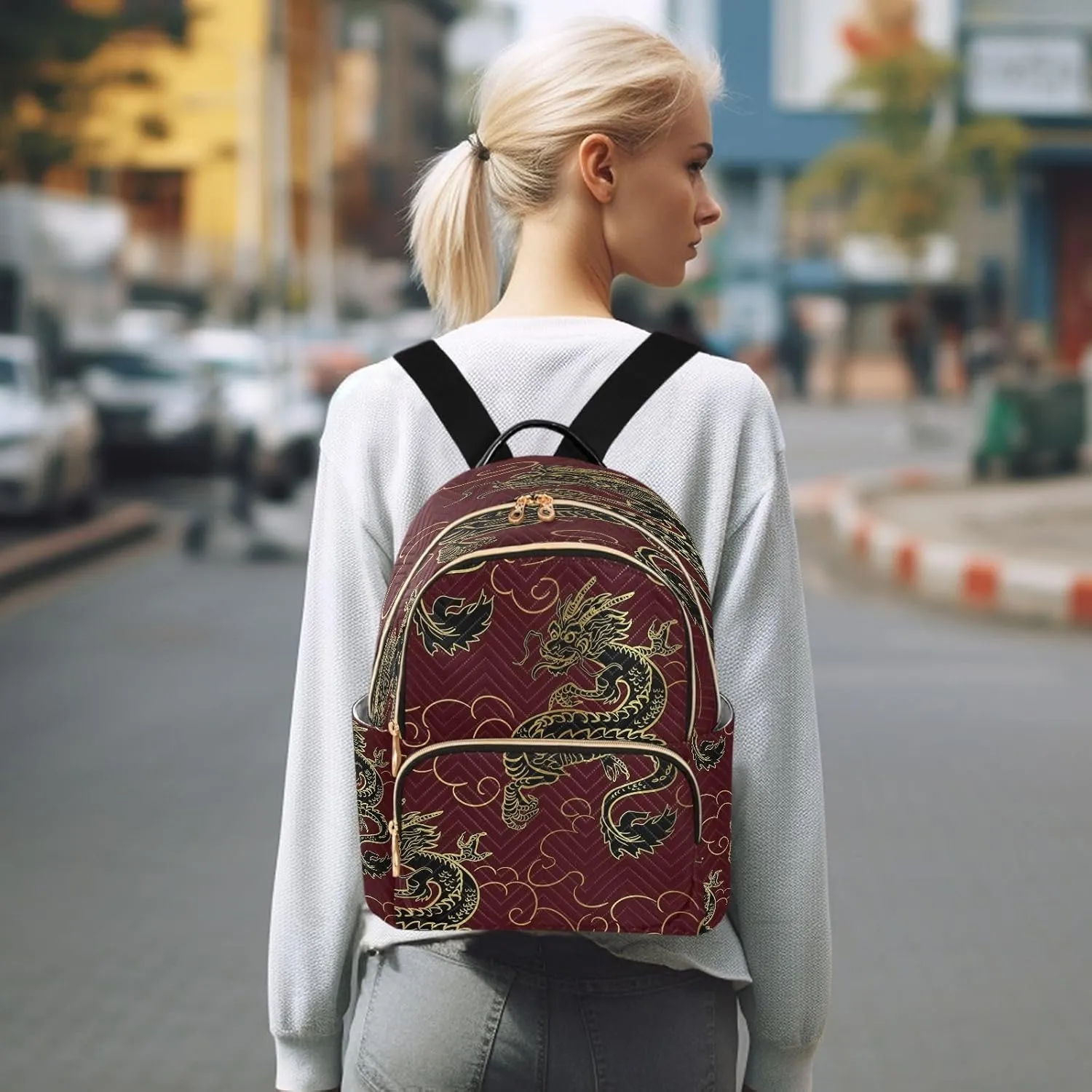 ALAZA Funny Dragon Women Backpack Purse Ladies Fashion Shoulder Bag Daypack Travel Bag 10L