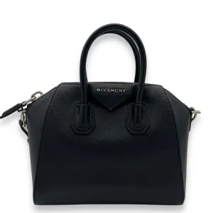 Antigona Mini Black Top Handle Bag in Goat Leather, Silver hardware