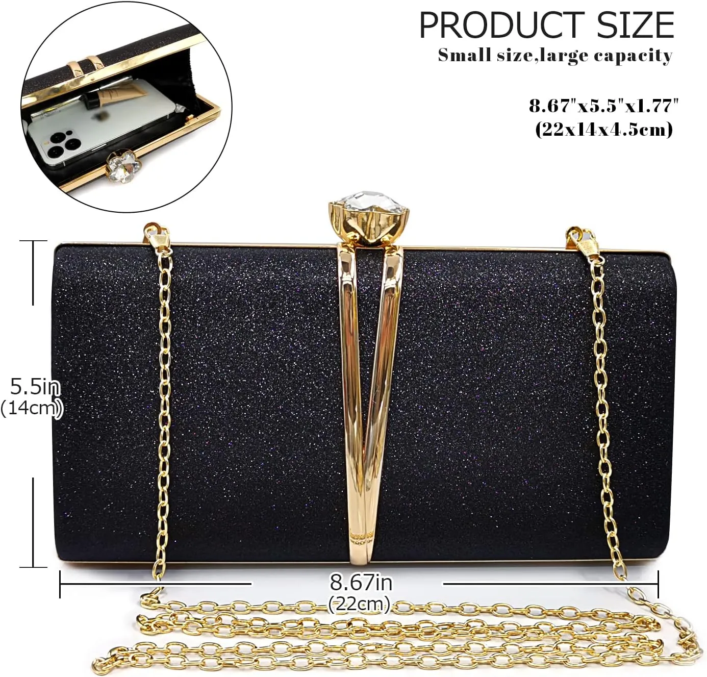 Aovtero Evening Bag Clutch Purses Women Wedding Party Bridal Handbag with Chain