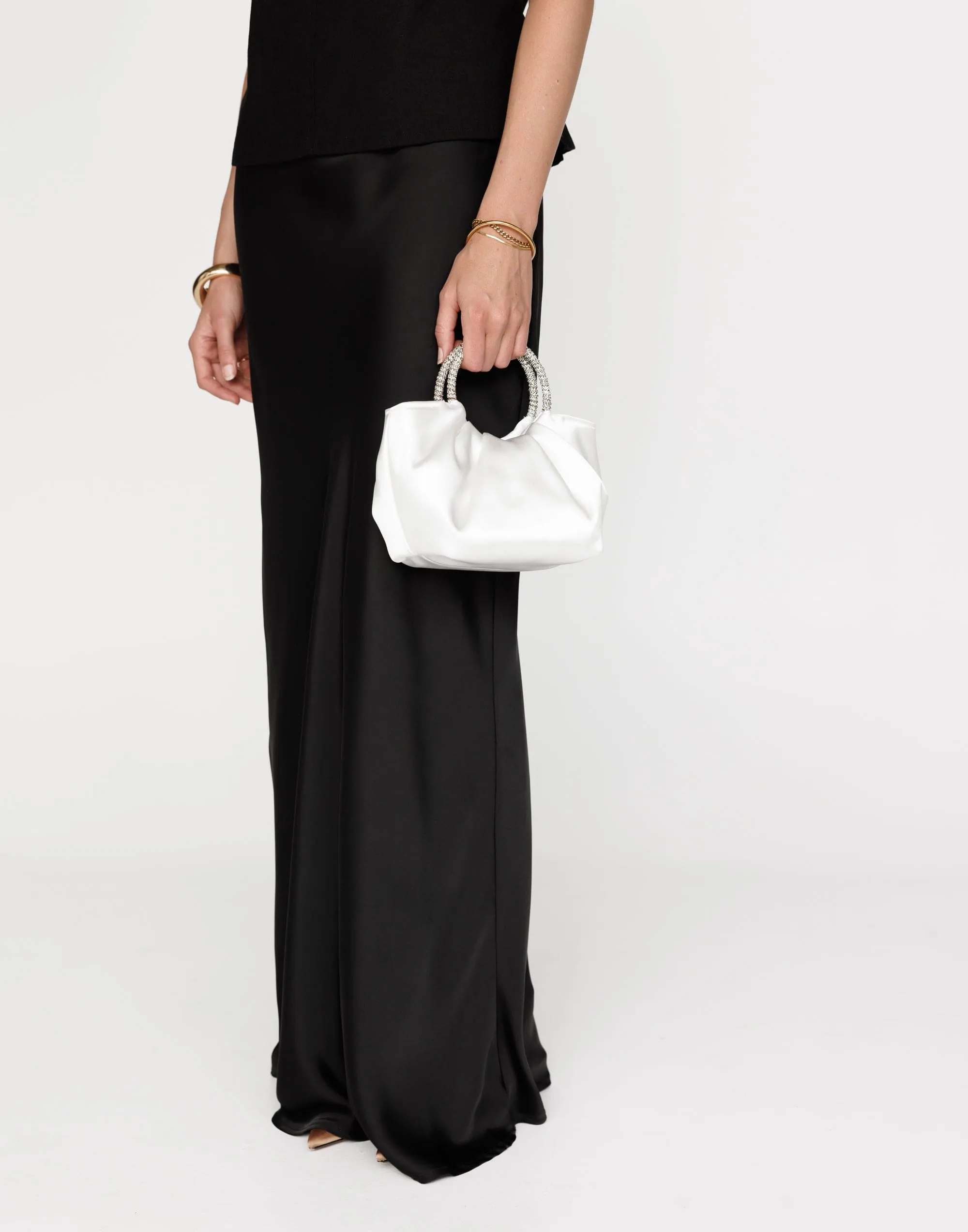 Aurelia Handle Bag (White Satin-Silver Diamante) - By Billini