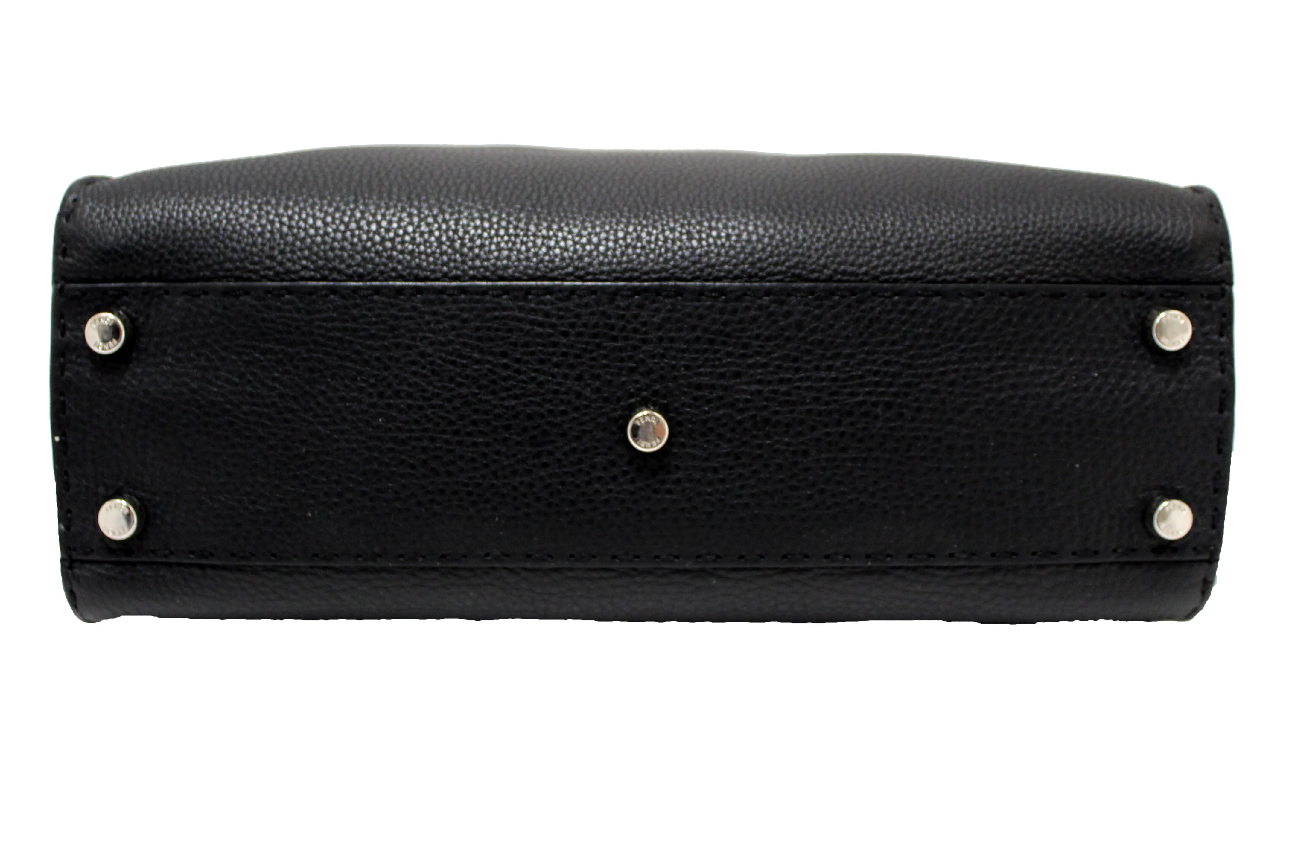 Authentic Fendi Black Cuoio Romano Leather Selleria Medium Peekaboo Iconic Satchel Bag