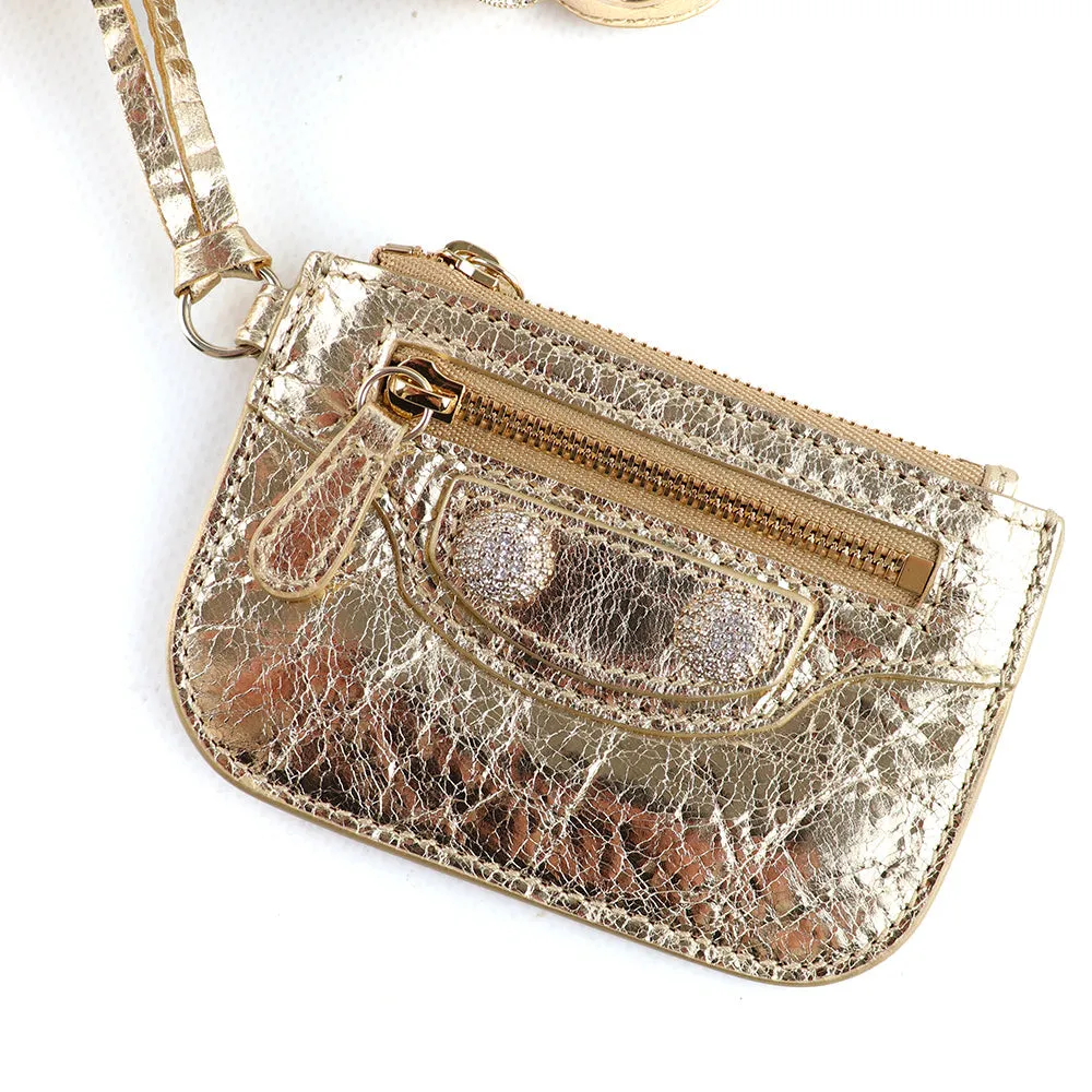 BALENCIAGA - Sac à bandoulière Cagole XS strass en cuir doré