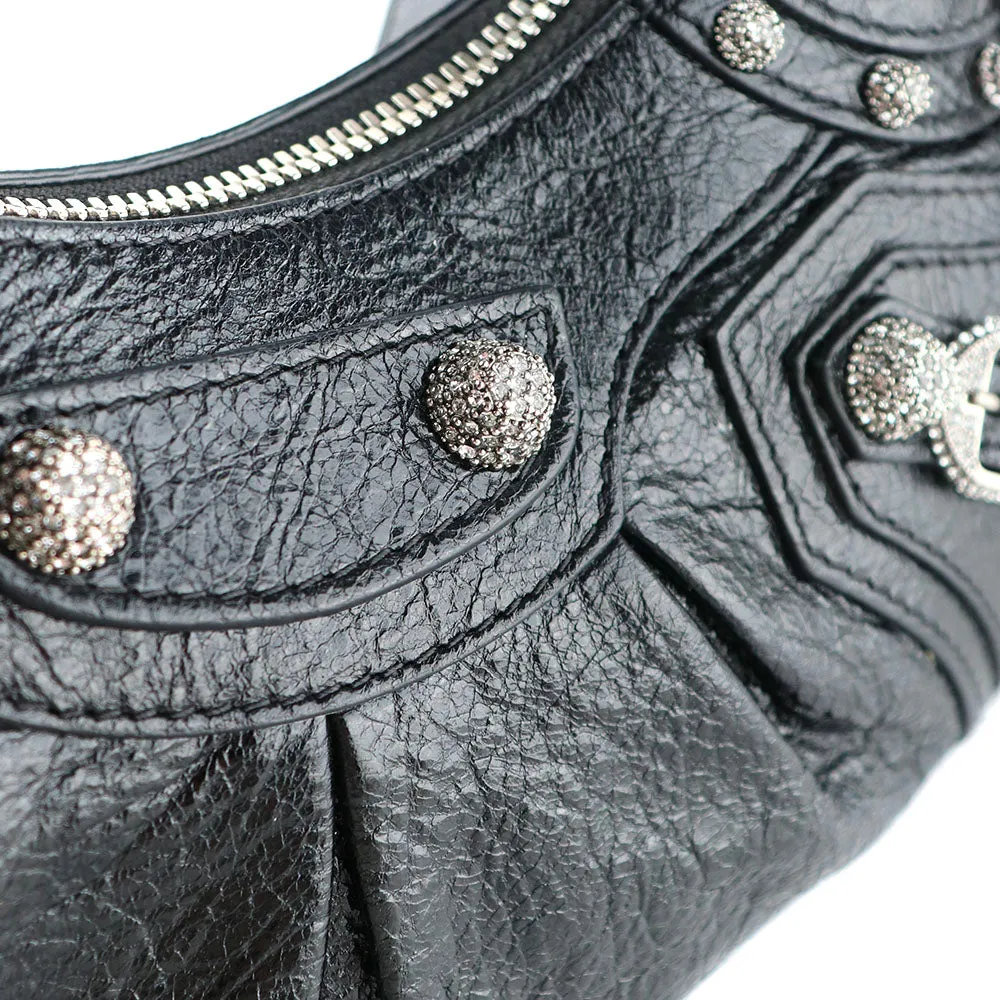 BALENCIAGA - Sac à bandoulière Cagole XS strass en cuir noir