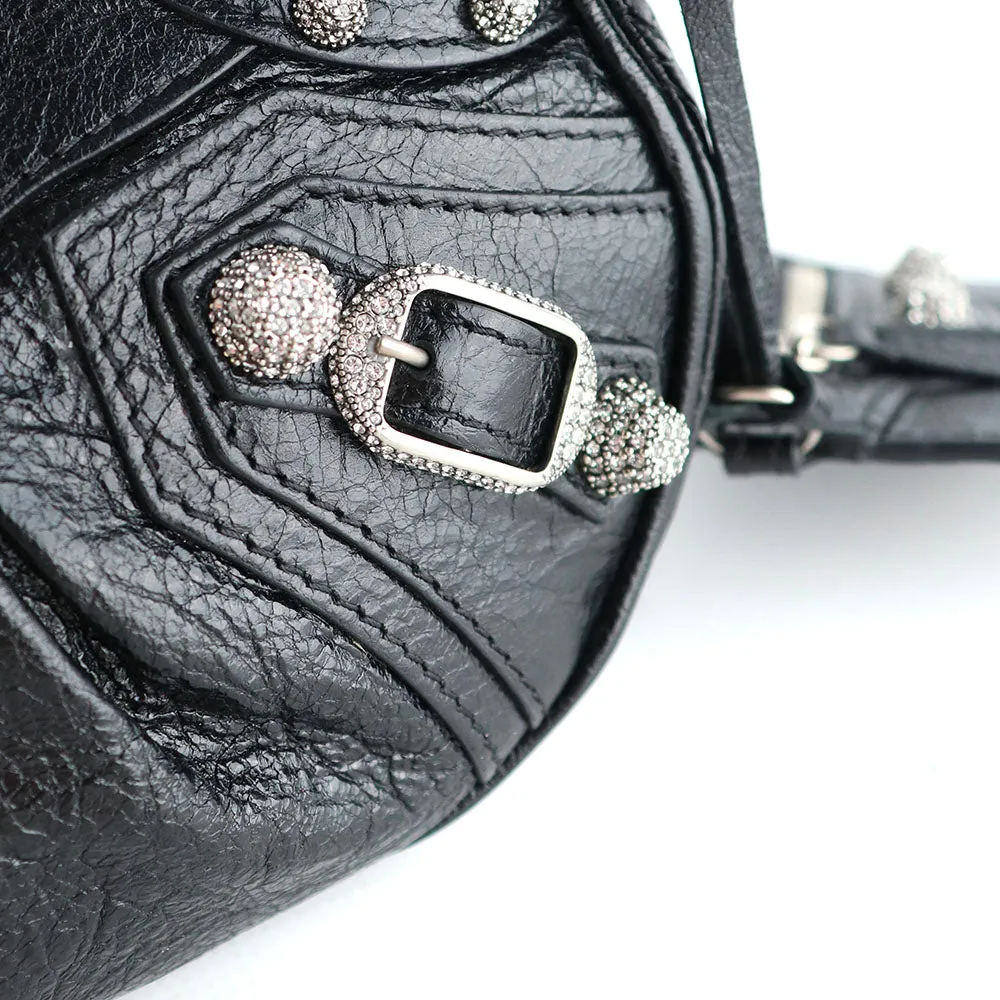 BALENCIAGA - Sac à bandoulière Cagole XS strass en cuir noir