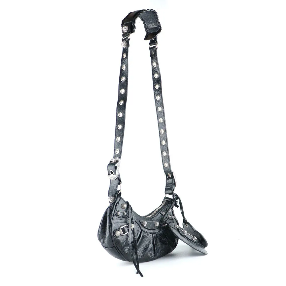 BALENCIAGA - Sac à bandoulière Cagole XS strass en cuir noir