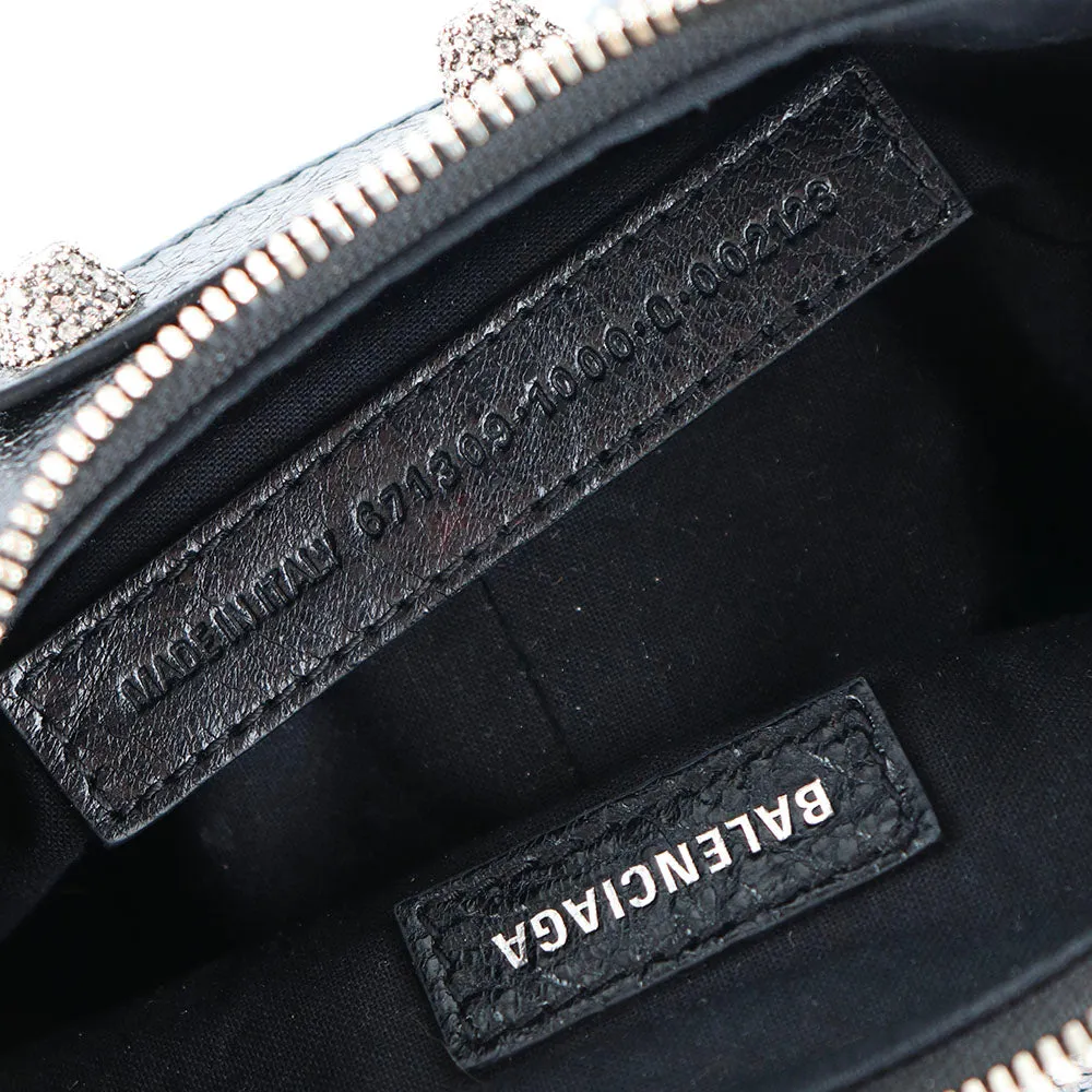 BALENCIAGA - Sac à bandoulière Cagole XS strass en cuir noir