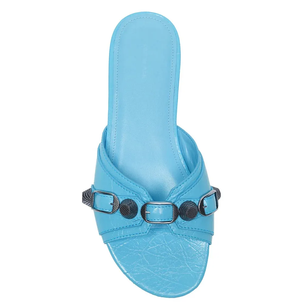 Balenciaga Women's 'Cagole' Leather Sandal in Cyan Blue