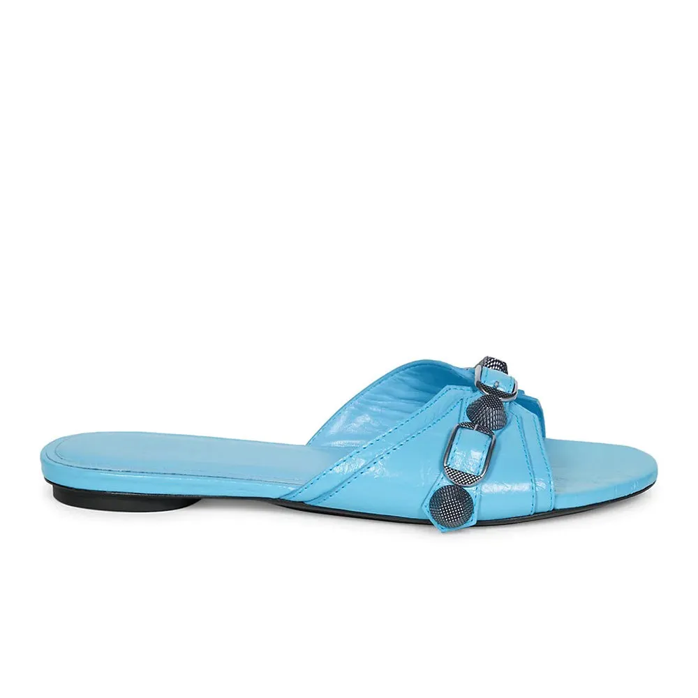Balenciaga Women's 'Cagole' Leather Sandal in Cyan Blue