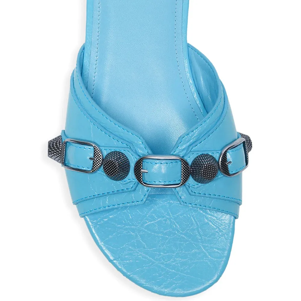 Balenciaga Women's 'Cagole' Leather Sandal in Cyan Blue