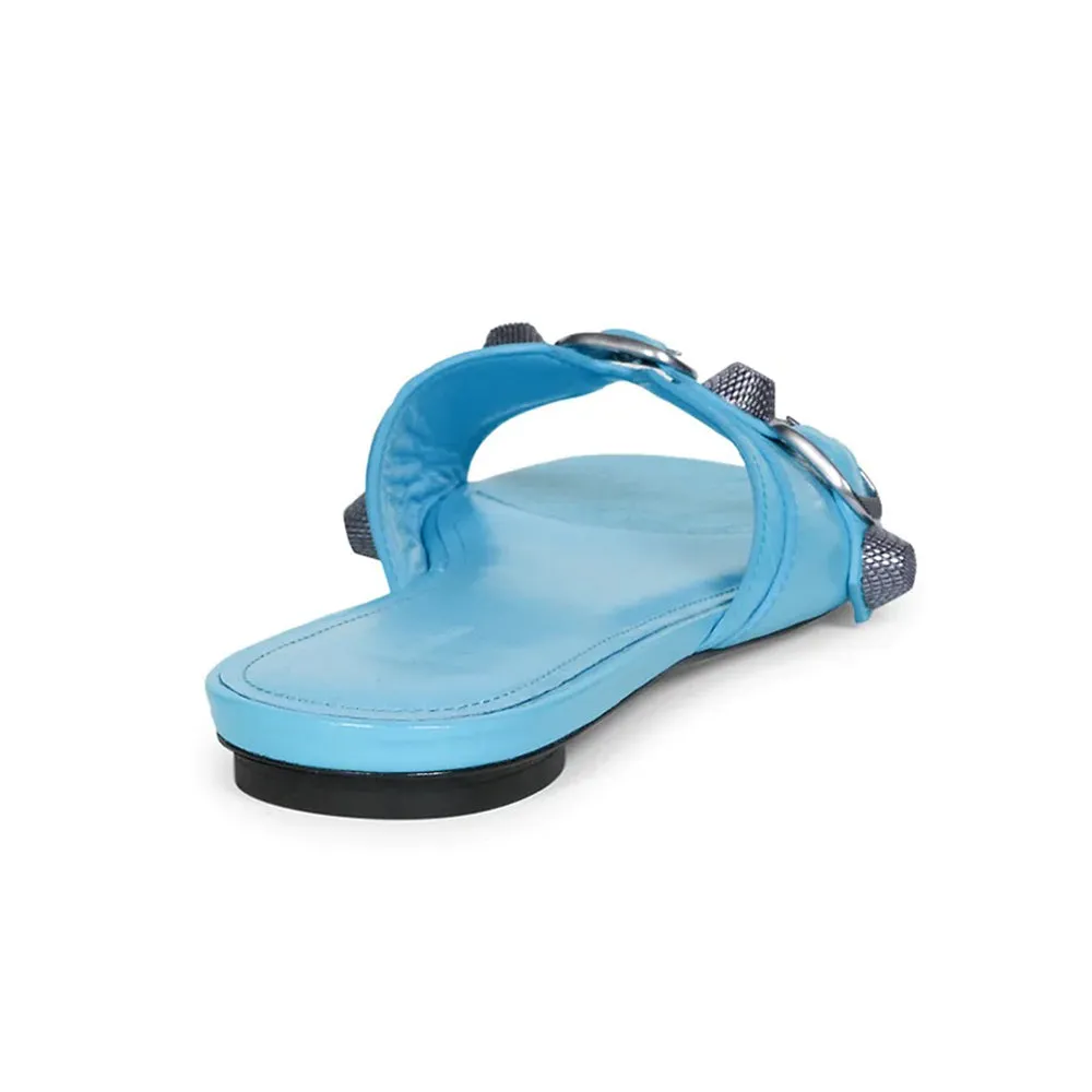 Balenciaga Women's 'Cagole' Leather Sandal in Cyan Blue