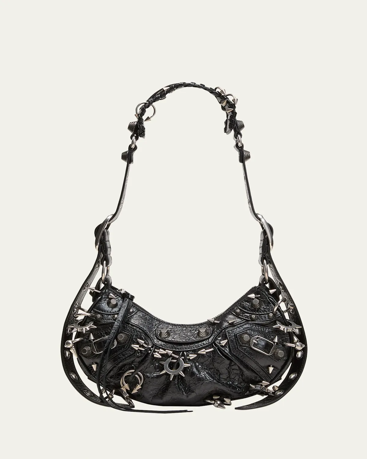 Cagole XS Spike Leather Hobo Shoulder Bag