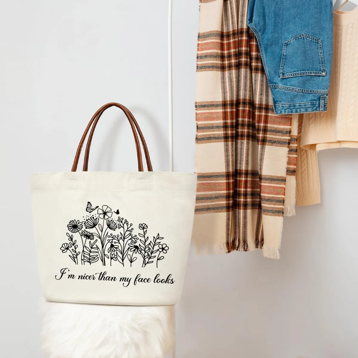 Canvas Tote for Women - Reusable Grocery Shopping Bag With Handles