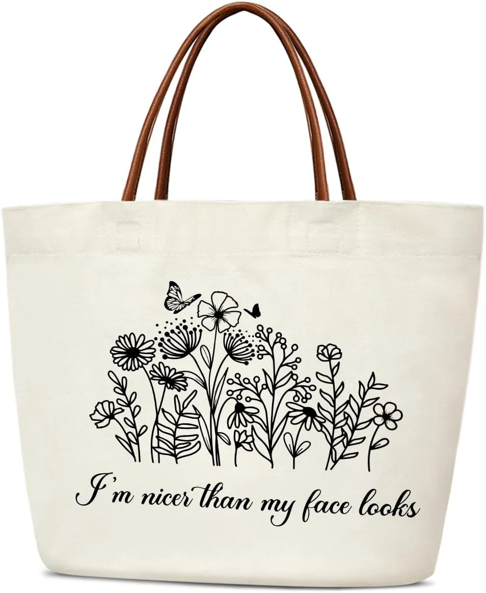 Canvas Tote for Women - Reusable Grocery Shopping Bag With Handles