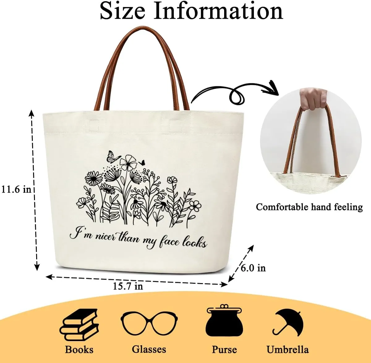 Canvas Tote for Women - Reusable Grocery Shopping Bag With Handles