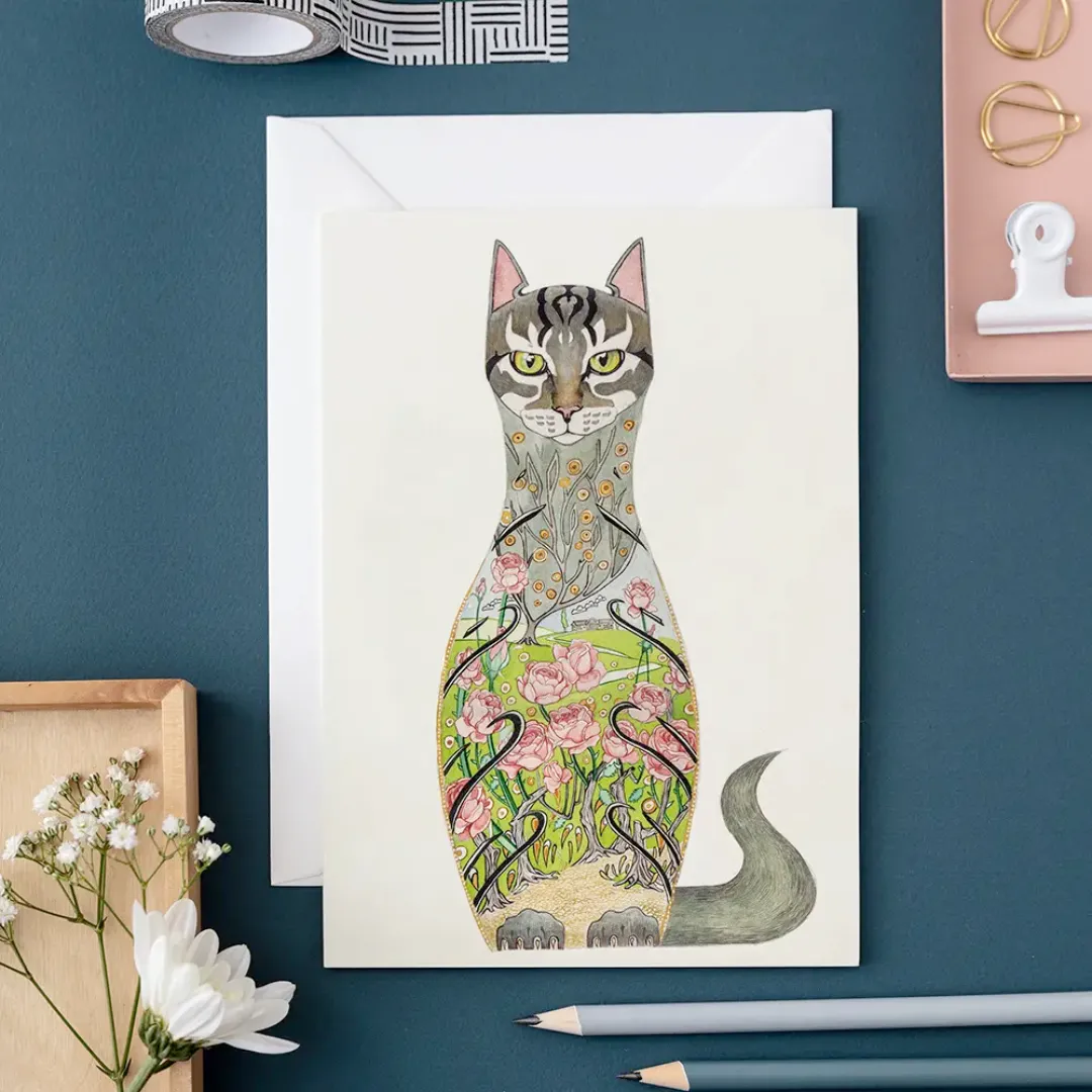 Cat in a Rose Garden Card