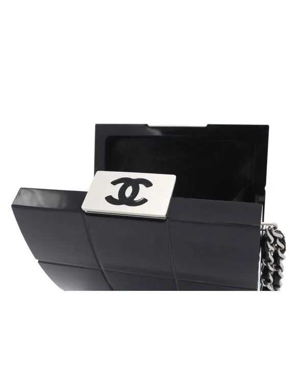 Chanel Black Perspex Lucite Minaudiere Clutch / Chain Wristlet Collectors