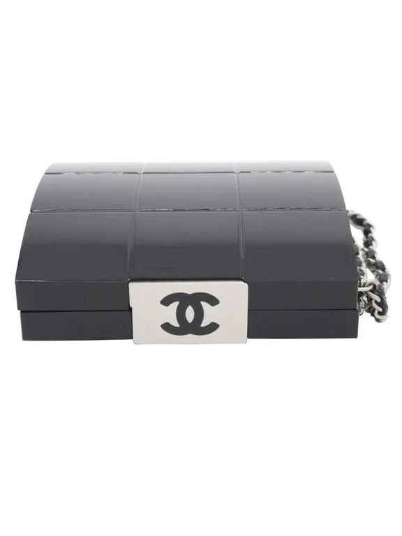 Chanel Black Perspex Lucite Minaudiere Clutch / Chain Wristlet Collectors