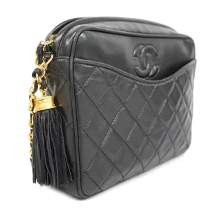 CHANEL[3bd5058]   Shoulder Bag Matelasse Chain Shoulder with Fringe Lambskin Black Gold metal