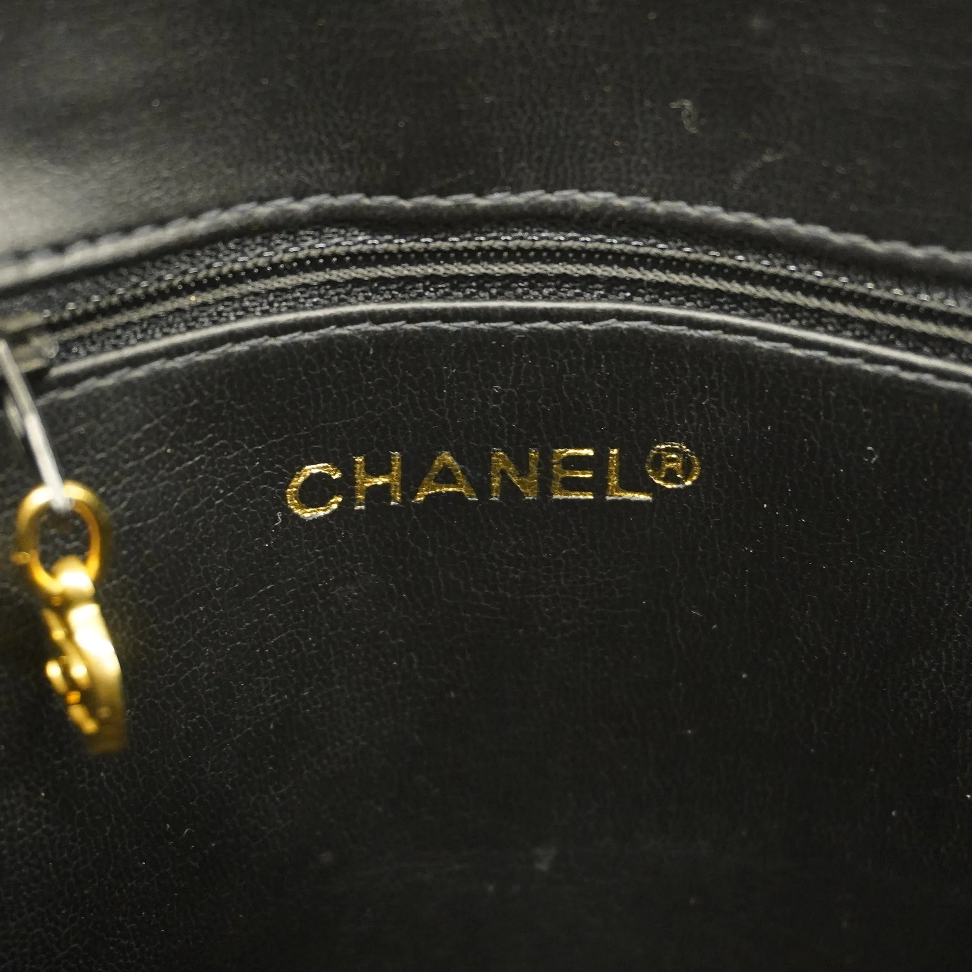 CHANELAuth  Matelasse Chain Shoulder With Fringes Leather Shoulder Bag Black