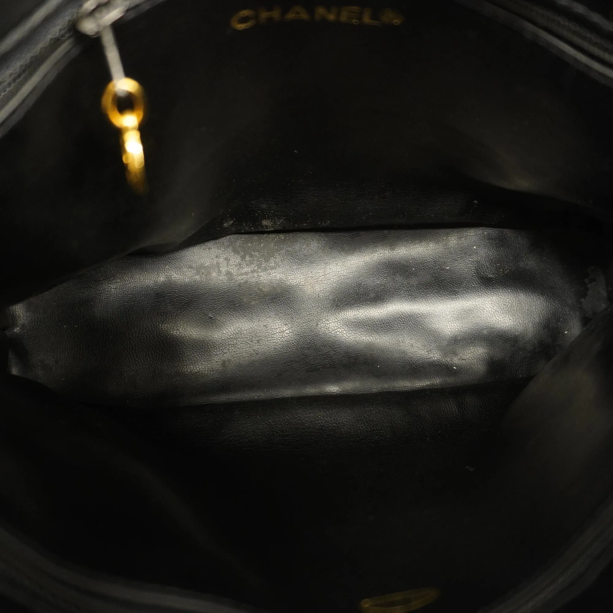 CHANELAuth  Matelasse Chain Shoulder With Fringes Leather Shoulder Bag Black
