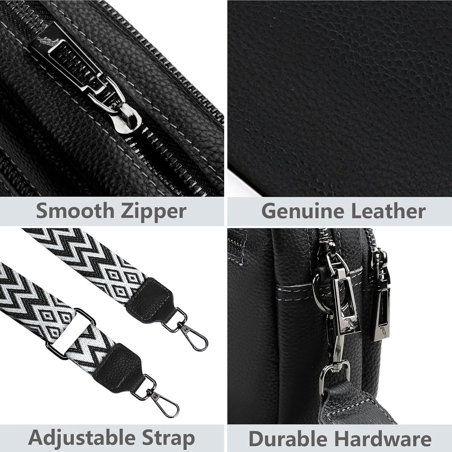 Crossbody Bag for Women Genuine Leather Wide Strap Shoulder Bag Purse Trendy Design Camera Crossbody Purse Top Zip