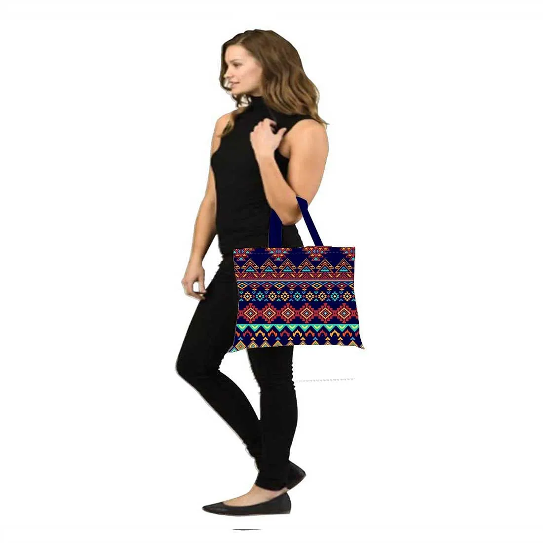 Designer Tote Bag With Zip Beach Gym Travel Bags -  Ethnic Pattern