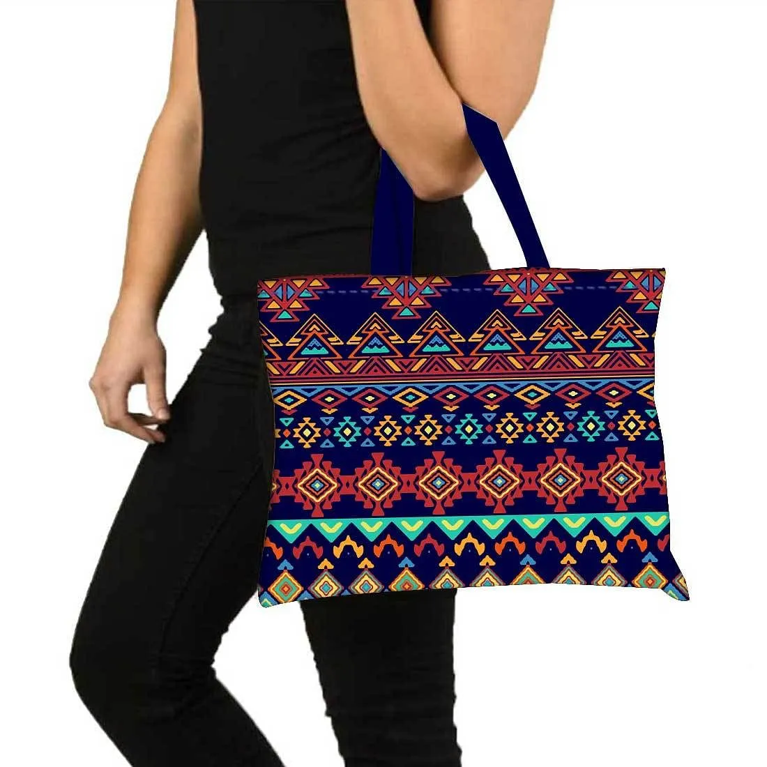 Designer Tote Bag With Zip Beach Gym Travel Bags -  Ethnic Pattern