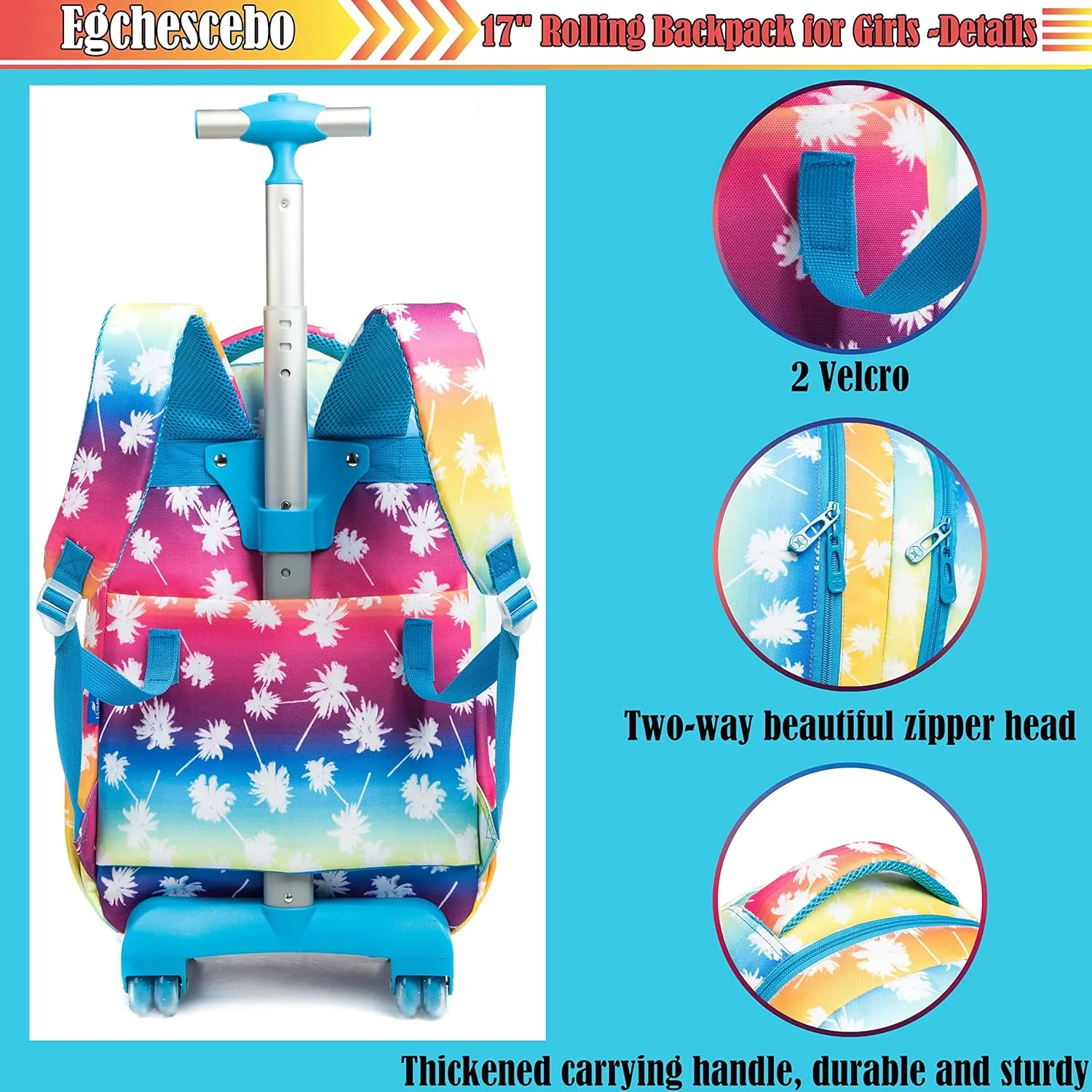 Egchescebo School Bags Kids Rolling Backpack for Girls Kids Luggage Suitcase With Wheels