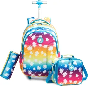 Egchescebo School Bags Kids Rolling Backpack for Girls Kids Luggage Suitcase With Wheels