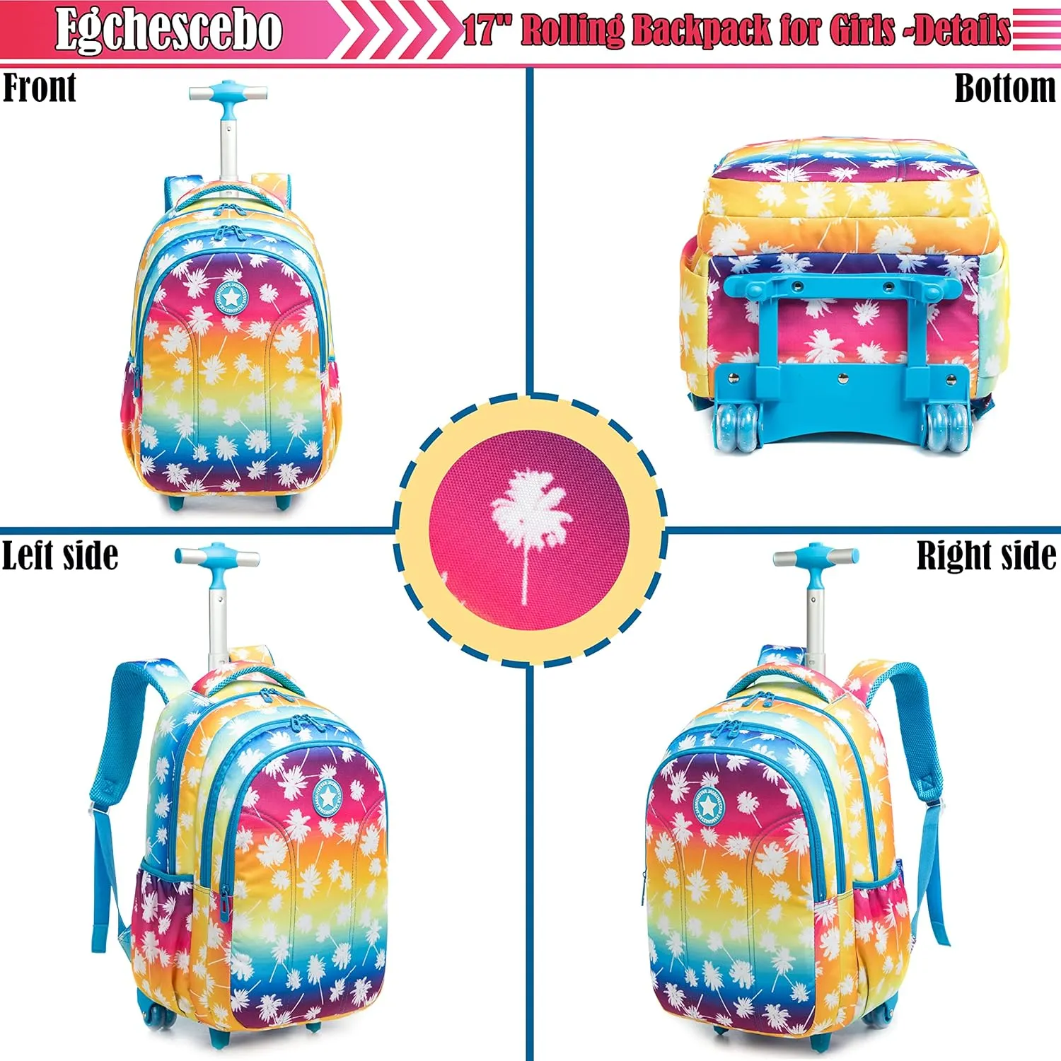 Egchescebo School Bags Kids Rolling Backpack for Girls Kids Luggage Suitcase With Wheels