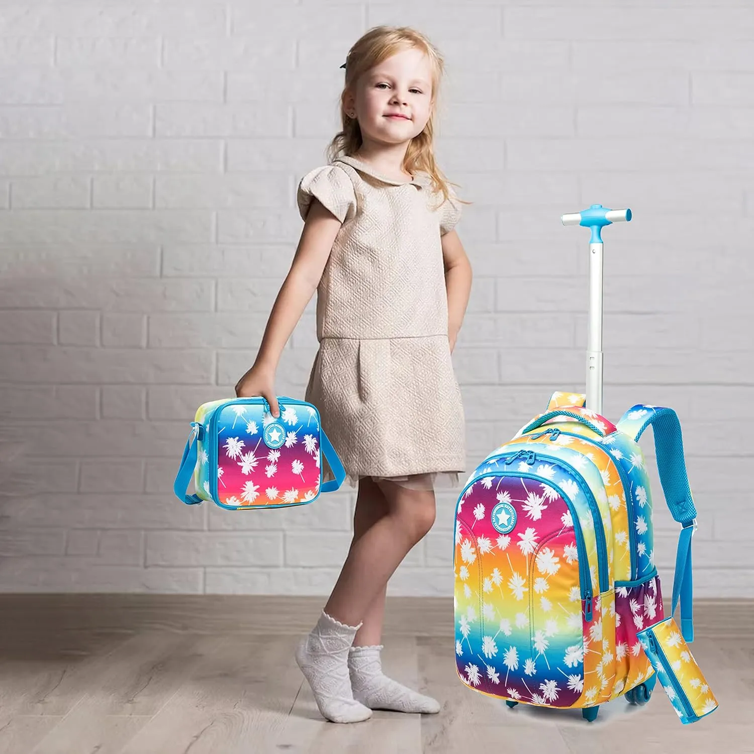 Egchescebo School Bags Kids Rolling Backpack for Girls Kids Luggage Suitcase With Wheels