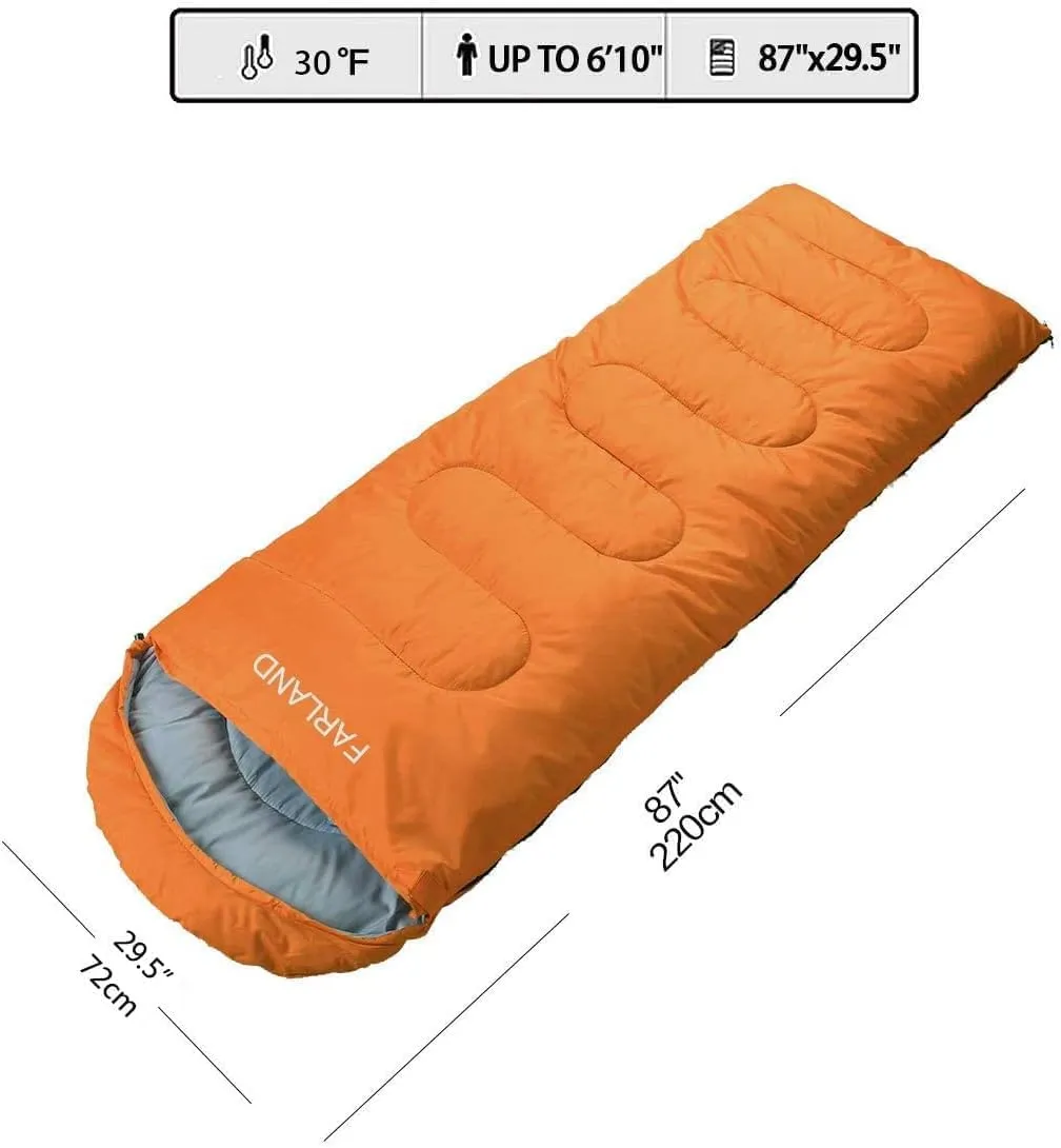 FARLAND Sleeping Bags 30 for Adults Teens Kids with Compression Sack Portable and Lightweight for 3-4 Season Camping, Hiking,Waterproof, Backpacking and Outdoors