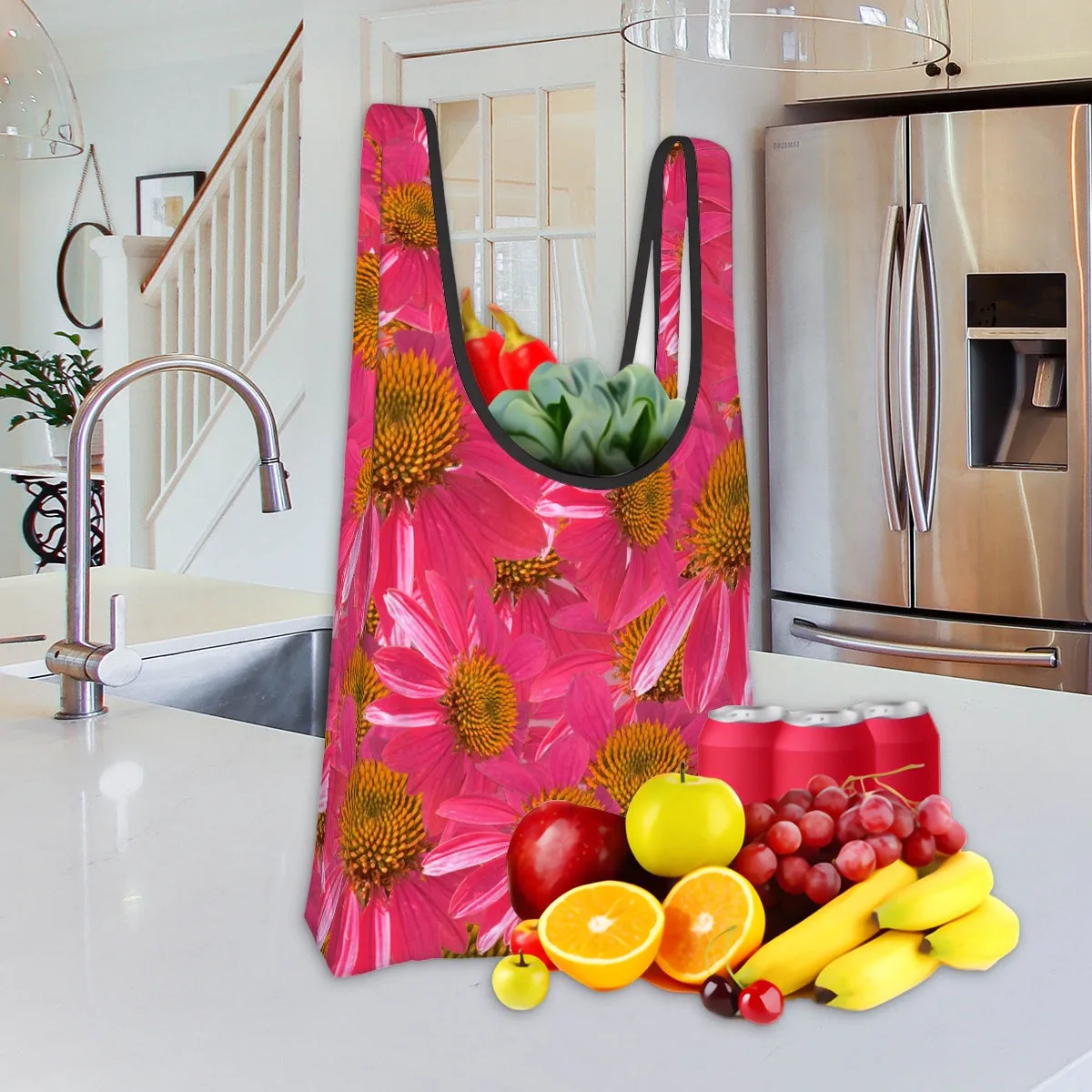 Folding Shopping Bag (Polyester with storage pouch) Echinacea 1