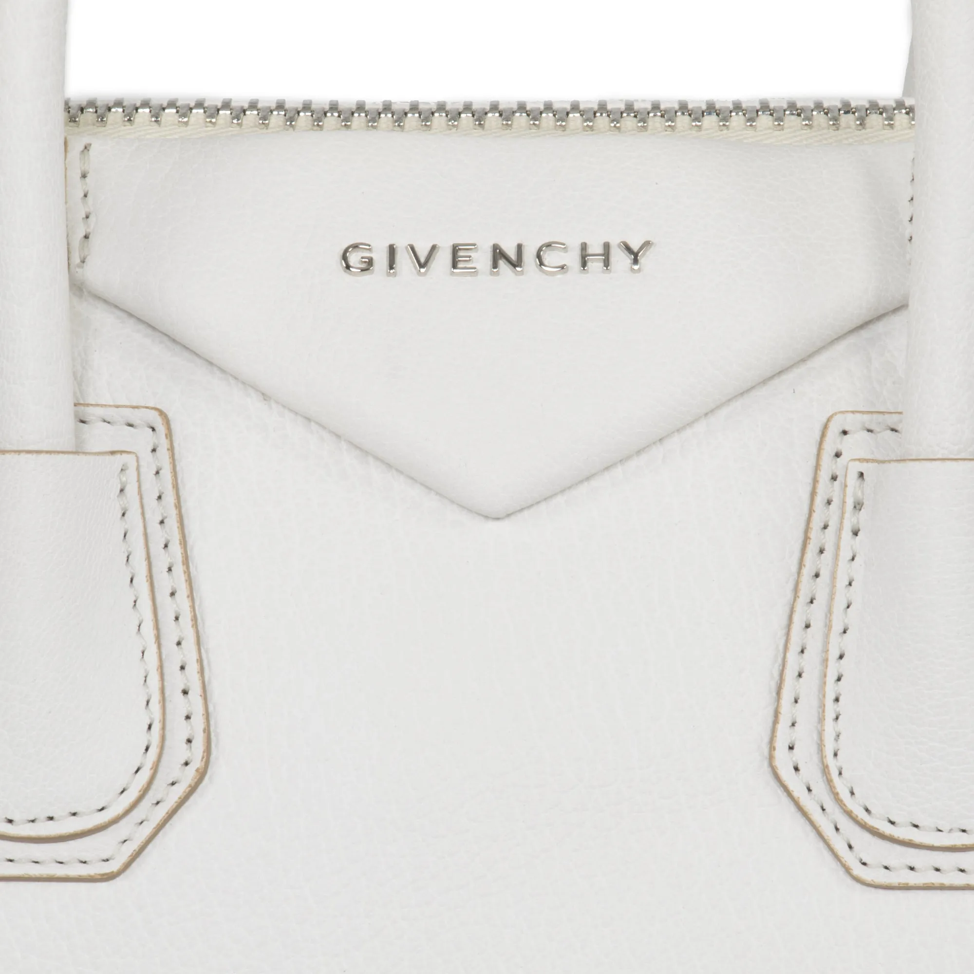 Givenchy Antigona Sugar Goatskin Leather Satchel Bag | White & SIlver Hardware | Small