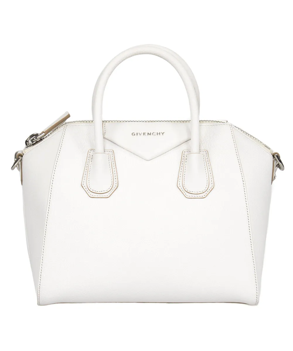 Givenchy Antigona Sugar Goatskin Leather Satchel Bag | White & SIlver Hardware | Small