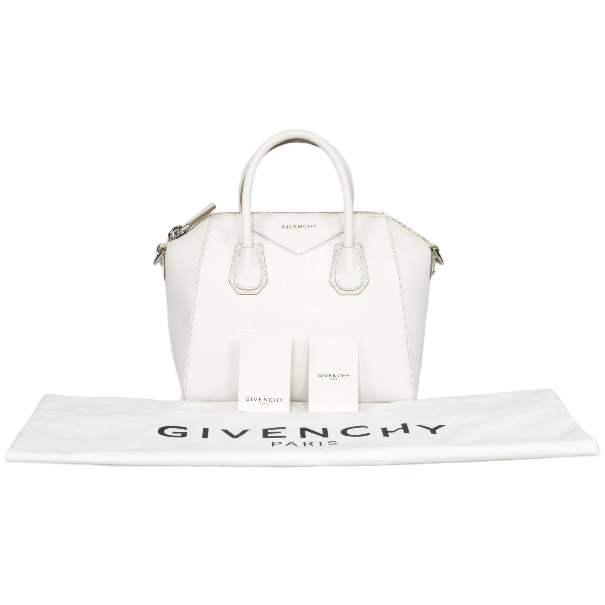 Givenchy Antigona Sugar Goatskin Leather Satchel Bag | White & SIlver Hardware | Small