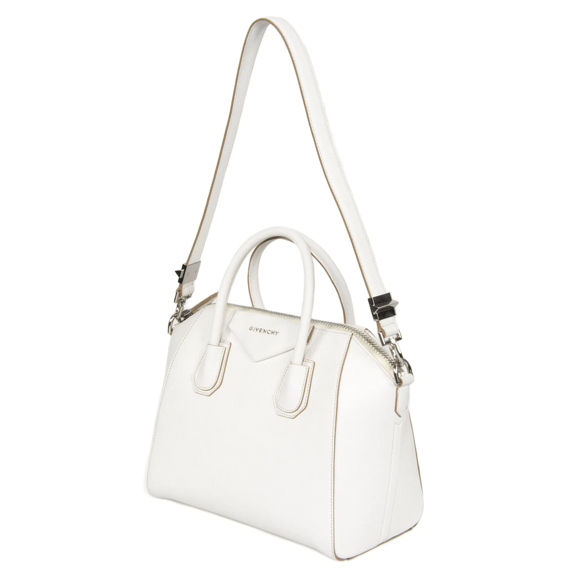 Givenchy Antigona Sugar Goatskin Leather Satchel Bag | White & SIlver Hardware | Small