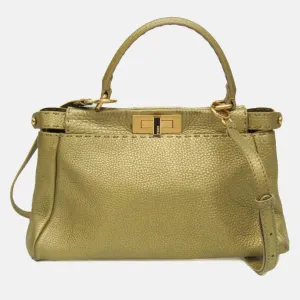 Gold Leather Peekaboo Top Handle Bag